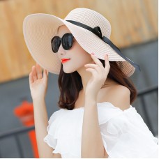 Mujer Summer Straw Hat Big Wide Brim Beach Hat Foldable Sun Block UV Protection  eb-98567822
